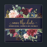 Burgundy Red Navy Floral Rustic Boho Sve Datum Magnet<br><div class="desc">Watercolor Burgundy Red Navy Floral Boho Hochzeit Speichern Sie den Datums-Magneten. Ideal für eine Hochzeit im Herbst. Das Design verfügt über ein atemberaubendes Bouquet aus Bordeaux / Marsala , Pfirsich , Marine Blume / Rose mit passenden Blätter. Mehr passende Designs und Variationen finden Sie in meinem "Blitzweddingpaperie" Shop. Und zögern...</div>