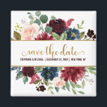 Burgundy Red Navy Floral Rustic Boho Sve Datum Magnet<br><div class="desc">Watercolor Burgundy Red Navy Floral Boho Hochzeit Speichern Sie den Datums-Magneten. Ideal für eine Hochzeit im Herbst. Das Design verfügt über ein atemberaubendes Bouquet aus Bordeaux / Marsala , Pfirsich , Marine Blume / Rose mit passenden Blätter. Mehr passende Designs und Variationen finden Sie in meinem "Blitzweddingpaperie" Shop. Und zögern...</div>