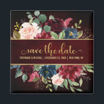 Burgundy Red Navy Floral Rustic Boho Sve Datum Magnet<br><div class="desc">Watercolor Burgundy Red Navy Floral Boho Hochzeit Speichern Sie den Datums-Magneten. Ideal für eine Hochzeit im Herbst. Das Design verfügt über ein atemberaubendes Bouquet aus Bordeaux / Marsala , Pfirsich , Marine Blume / Rose mit passenden Blätter. Mehr passende Designs und Variationen finden Sie in meinem "Blitzweddingpaperie" Shop. Und zögern...</div>