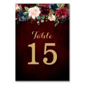Burgundy Red Navy Floral Rustic Boho Tischnummer (Vorderseite)