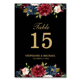 Burgundy Red Navy Floral Rustic Boho Tischnummer