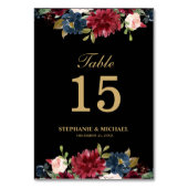 Burgundy Red Navy Floral Rustic Boho Tischnummer (Vorderseite)