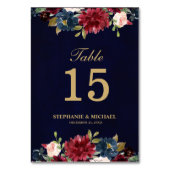 Burgundy Red Navy Floral Rustic Boho Tischnummer (Rückseite)