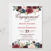 Burgundy Red Navy Floral Rustic Boho Verlobung Einladung (Vorderseite)