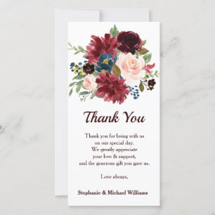 Burgundy Red Navy Floral Rustic Boho Vielen Dank Dankeskarte