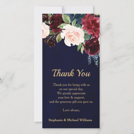 Burgundy Red Navy Floral Rustic Boho Vielen Dank Dankeskarte (Vorderseite)