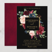 Burgundy Red Navy Floral Rustic Boho Wedding Einladung (Vorne/Hinten)