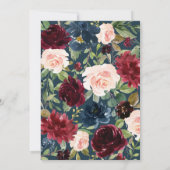 Burgundy Red Navy Floral Rustic Boho Wedding Einladung (Rückseite)