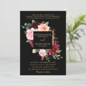 Burgundy Red Navy Floral Rustic Boho Wedding Einladung (Stehend Vorderseite)