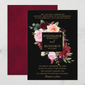 Burgundy Red Navy Floral Rustic Boho Wedding Einladung (Vorne/Hinten)