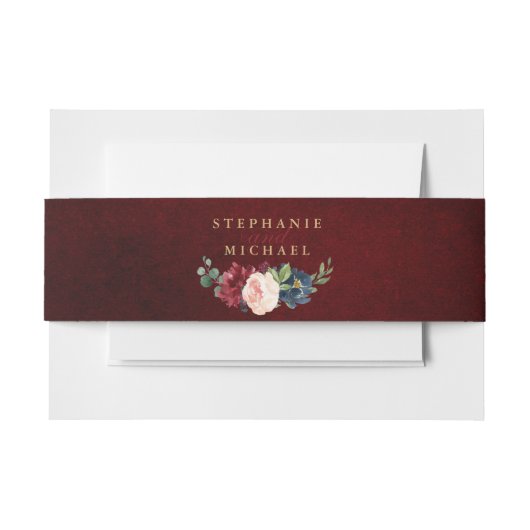 Burgundy Red Navy Floral Rustic Boho Wedding Einladungsbanderole (Vorderseite Beispiel)