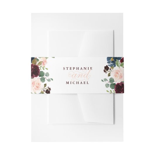 Burgundy Red Navy Floral Rustic Boho Wedding Einladungsbanderole (Vorderseite Beispiel)