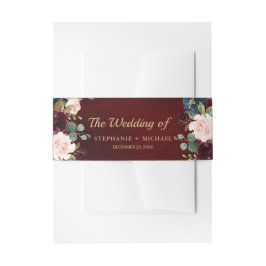 Burgundy Red Navy Floral Rustic Boho Wedding Einladungsbanderole