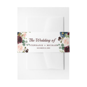 Burgundy Red Navy Floral Rustic Boho Wedding Einladungsbanderole