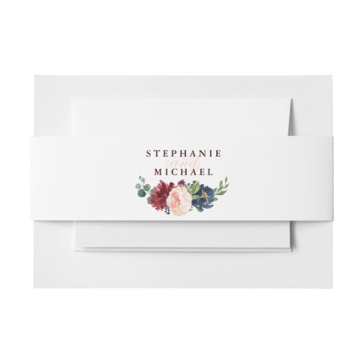 Burgundy Red Navy Floral Rustic Boho Wedding Einladungsbanderole (Vorderseite Beispiel)