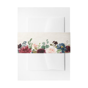 Burgundy Red Navy Floral Rustic Boho Wedding Einladungsbanderole