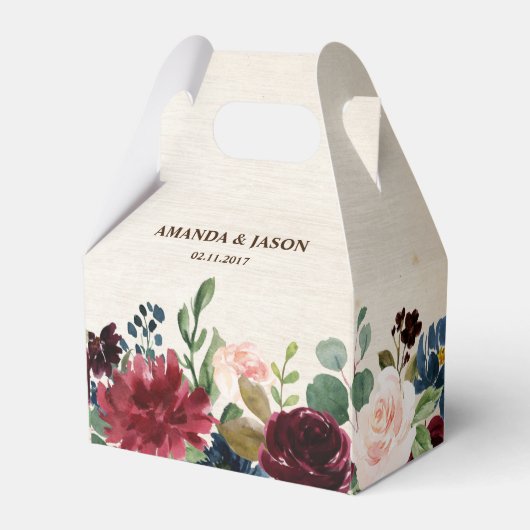 Burgundy Red Navy Floral Rustic Boho Wedding Geschenkschachtel (Vorderseite)