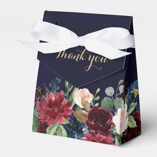 Burgundy Red Navy Floral Rustic Boho Wedding Geschenkschachtel (Vorderseite)