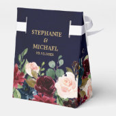 Burgundy Red Navy Floral Rustic Boho Wedding Geschenkschachtel (Rückseite)