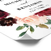 Burgundy Red Navy Floral Rustic Boho Wedding Poster (Ecke)