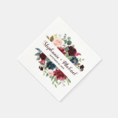 Burgundy Red Navy Floral Rustic Boho Wedding Serviette (Ecke)