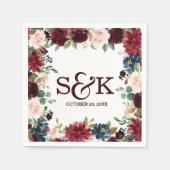 Burgundy Red Navy Floral Rustic Boho Wedding Serviette (Vorderseite)