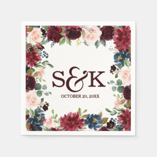 Burgundy Red Navy Floral Rustic Boho Wedding Serviette