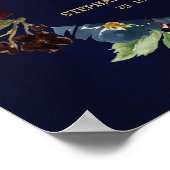 Burgundy Red Navy Floral Rustic Boho Wedding Sign Poster (Ecke)