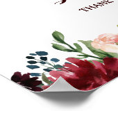 Burgundy Red Navy Floral Rustic Boho Wedding Sign Poster (Ecke)