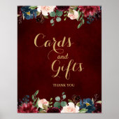 Burgundy Red Navy Floral Rustic Boho Wedding Sign Poster (Vorne)