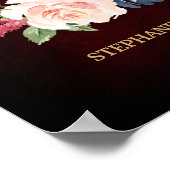 Burgundy Red Navy Floral Rustic Boho Wedding Sign Poster (Ecke)