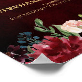 Burgundy Red Navy Floral Rustic Boho Wedding Sign Poster (Ecke)