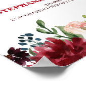 Burgundy Red Navy Floral Rustic Boho Wedding Sign Poster (Ecke)