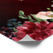 Burgundy Red Navy Floral Rustic Boho Wedding Sign Poster (Ecke)