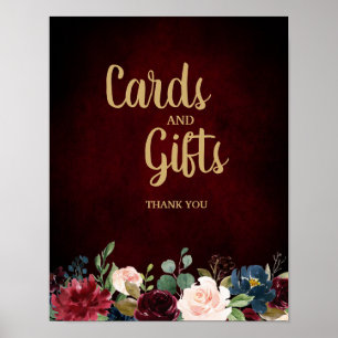 Burgundy Red Navy Floral Rustic Boho Wedding Sign Poster