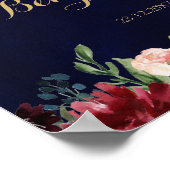 Burgundy Red Navy Floral Rustic Boho Wedding Sign Poster (Ecke)