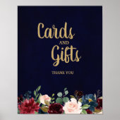 Burgundy Red Navy Floral Rustic Boho Wedding Sign Poster (Vorne)