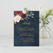 Burgundy Red Navy Floral Rustic Wedding Details En Begleitkarte (Stehend Vorderseite)