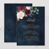 Burgundy Red Navy Floral Rustic Wedding Details En Begleitkarte (Vorne/Hinten)