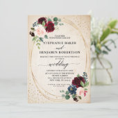 Burgundy Red Navy Moderne geometrische Hochzeit Einladung (Stehend Vorderseite)