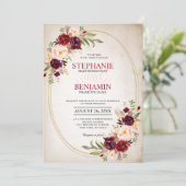 Burgundy Red Navy Moderne geometrische Hochzeit Einladung (Stehend Vorderseite)