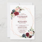 Burgundy Red Navy Moderne geometrische Hochzeit Einladung (Vorderseite)