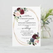 Burgundy Red Navy Moderne geometrische Hochzeit Einladung (Stehend Vorderseite)