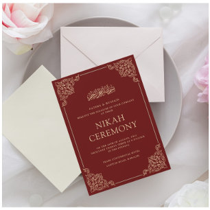 Burgundy Red Nikah Islamische Hochzeit Einladung