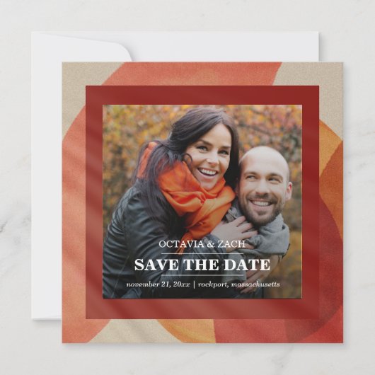 Burgundy Red Orange Pink Fall Foto Save the Date (Vorderseite)