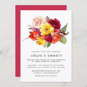 Burgundy Red Orange Yellow Pink Floral Wedding Einladung