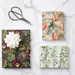 Burgundy Red Orchid Floral Tropical Brautparty Geschenkpapier Set