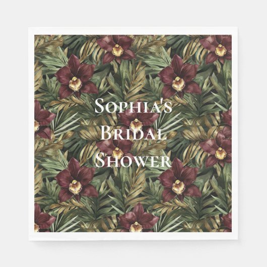 Burgundy Red Orchid Floral Tropical Brautparty Serviette (Vorderseite)