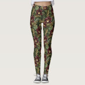 Burgundy Red Orchid Floral Tropical Leggings (Vorderseite)