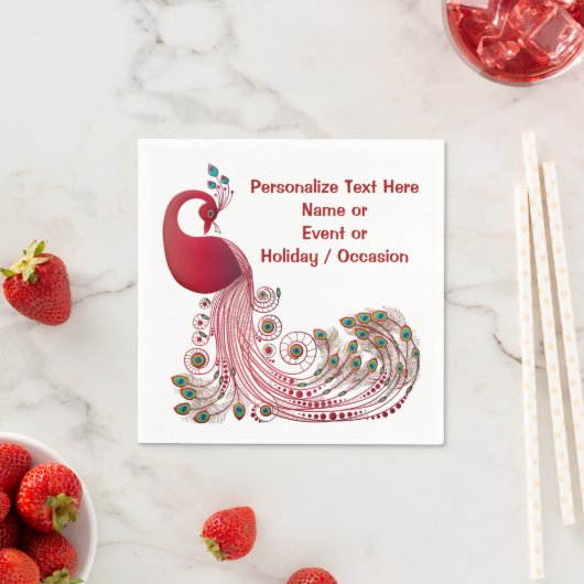 Burgundy Red Peacock personalisieren oder anpassen Serviette (Beispiel)